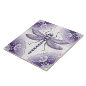Dragonfly Paarse en witte bloemen kunst Tegeltje (Zijkant)