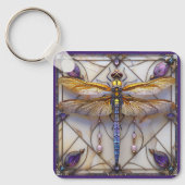 Dragonfly Parels Amethist Gouden Moeder van Parel Sleutelhanger (Voorkant)