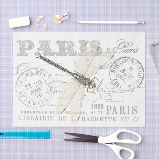 Dragonfly  Paris Franse Script Decoupage Tissuepapier (Craft)