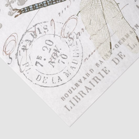 Dragonfly  Paris Franse Script Decoupage Tissuepapier (Detail)