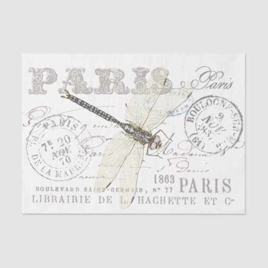 Dragonfly Paris Franse Script Decoupage Tissuepapier (Voorkant)