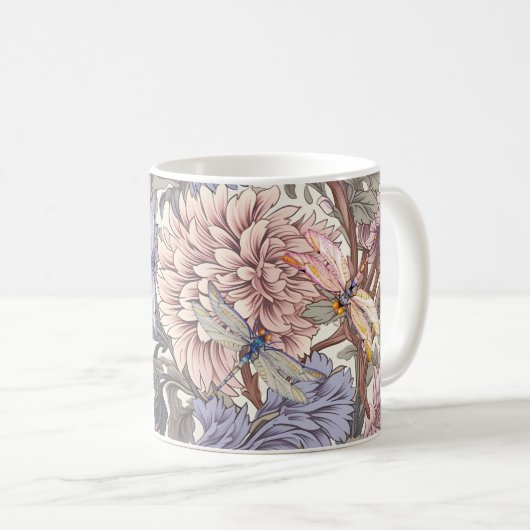 Dragonfly Peony Pink Light Purple French Floral Koffiemok (Voorkant rechts)