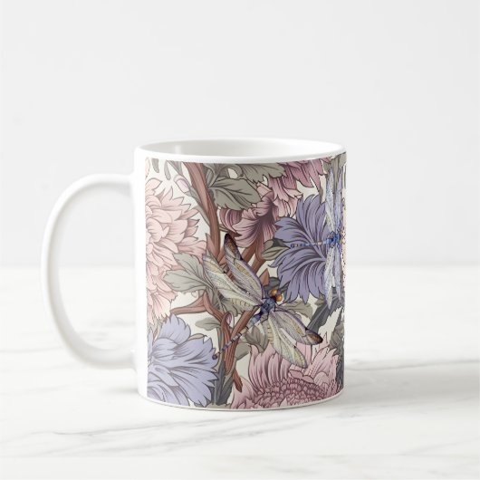 Dragonfly Peony Pink Light Purple French Floral Koffiemok (Links)