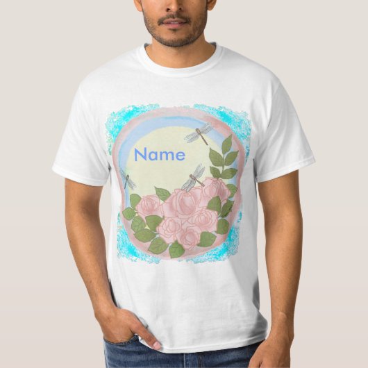 Dragonfly Pink Roses op maat T-shirt (Voorkant)