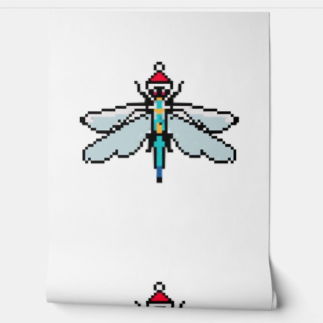 Dragonfly Pixelated Christmas - Grappige libel Behang (Afrollen)