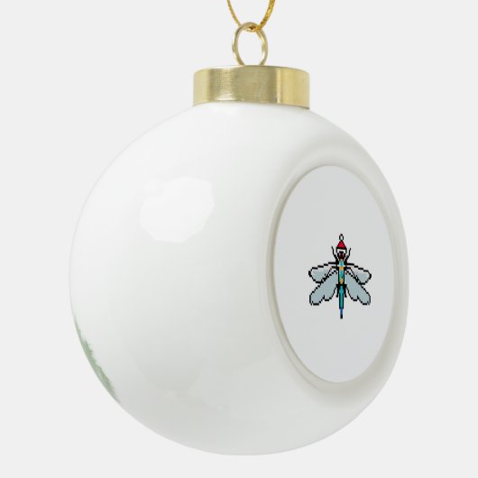 Dragonfly Pixelated Christmas - Grappige libel Keramische Bal Ornament (Links)
