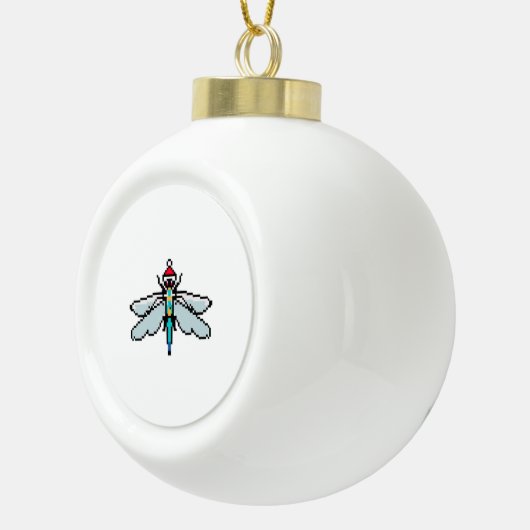 Dragonfly Pixelated Christmas - Grappige libel Keramische Bal Ornament (Rechts)