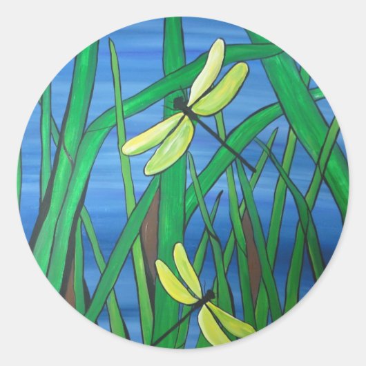 Dragonfly Pond Ronde Sticker (Voorkant)