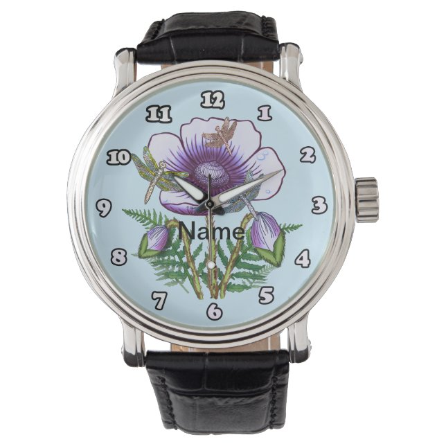 Dragonfly Purple Poppy Watch Horloge (Voorkant)
