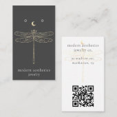 Dragonfly QR Code Grey Earning Display Card Visitekaartje (Voorkant / Achterkant)