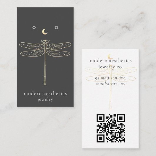 Dragonfly QR Code Grey Earning Display Card Visitekaartje (Voorkant / Achterkant)