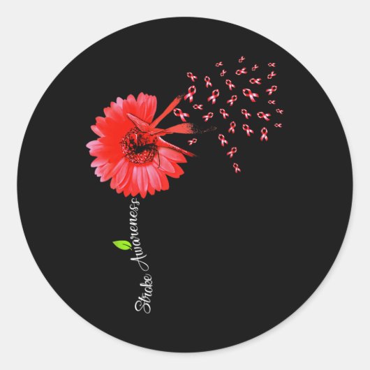 Dragonfly Red Brain Aneurysm Awareness Support Str Ronde Sticker (Voorkant)