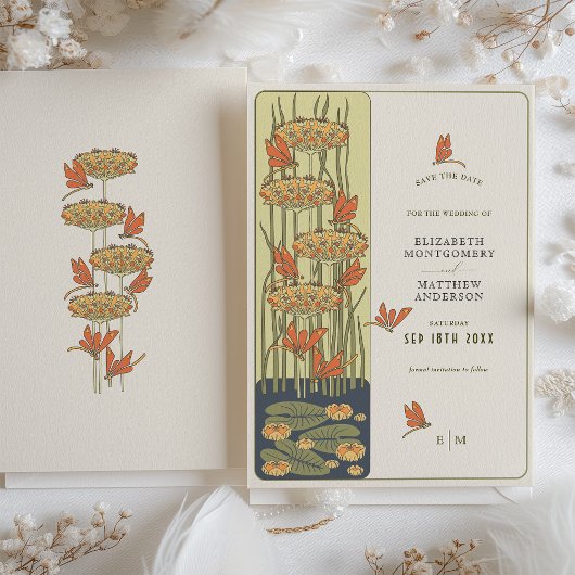 Dragonfly Red de datum Belle Epoque Art Nouveau Kaart