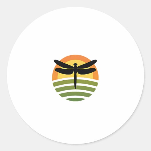 Dragonfly Retro (1) Ronde Sticker (Voorkant)
