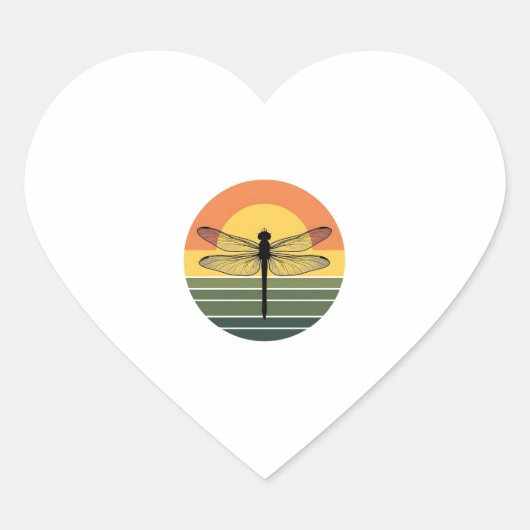 Dragonfly Retro (2) Hart Sticker (Voorkant)