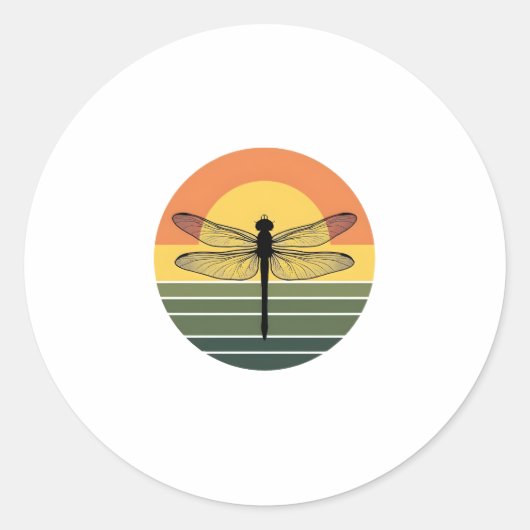 Dragonfly Retro (2) Ronde Sticker (Voorkant)