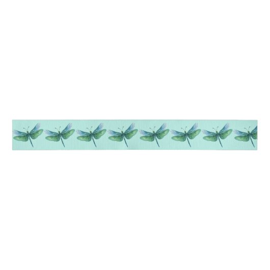 Dragonfly ribbon Blue Green spring colors Grosgrain Lint (Voorkant)