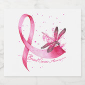 Dragonfly roze Borstkanker bewustzijn Sparkling Wijnetiket (Enkel label)