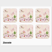 Dragonfly roze kersenbloesem verhaal illustratie vierkante sticker (Vel)