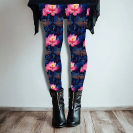 Dragonfly & Roze Lotus Design Leggings
