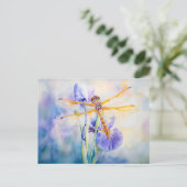 Dragonfly rust op een lelie waterverf schilderij briefkaart (Staand voorkant)