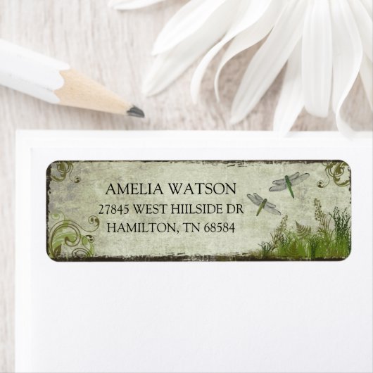 Dragonfly Rustic Botanical Return Address Labels (Insitu)