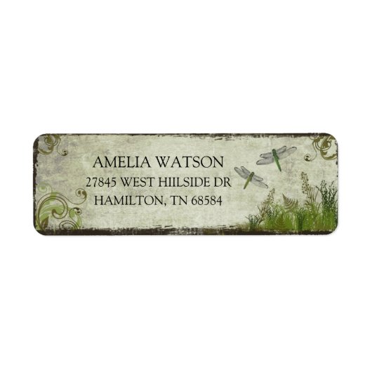 Dragonfly Rustic Botanical Return Address Labels (Voorkant)