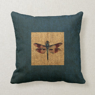 Dragonfly Rustic Deep Zee Blue Border Kussen
