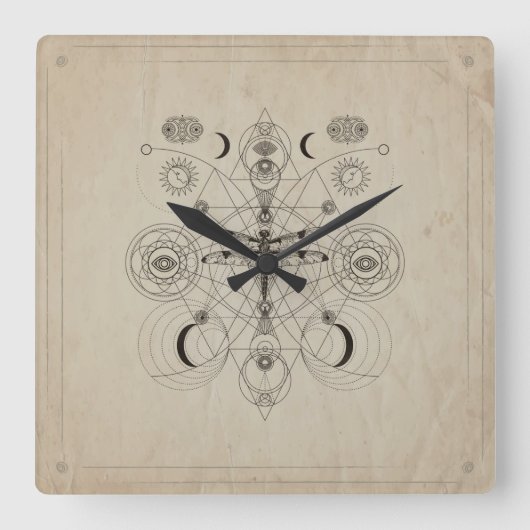 Dragonfly Sacred Geometry Compositie Vierkante Klok (Voorkant)