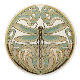 Dragonfly Sage Green & Gold Art Deco Nouveau Keramische Knop