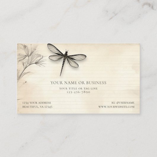 Dragonfly Schets Journal Visitekaartje (Achterkant)