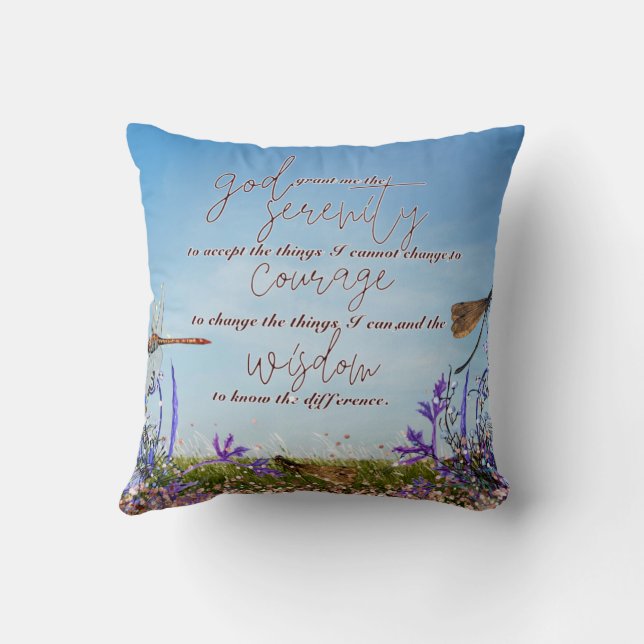 Dragonfly Serenity Prayer Faux Glitter Kussen (Achterkant)