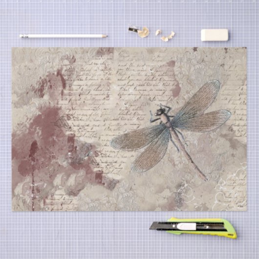 Dragonfly Shabby Gemengde Media Script Decoupage Tissuepapier (Craft)