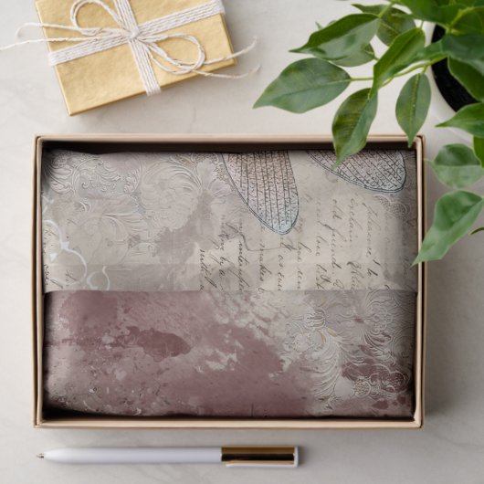 Dragonfly Shabby Gemengde Media Script Decoupage Tissuepapier (Geschenk)