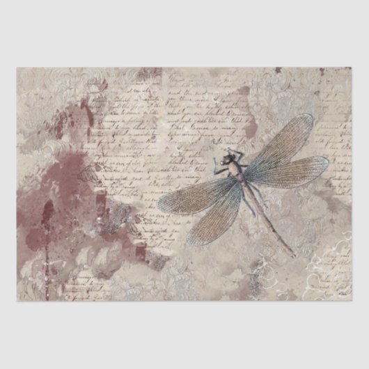 Dragonfly Shabby Gemengde Media Script Decoupage Tissuepapier (Voorkant)