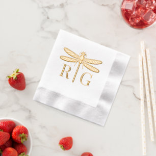 Dragonfly Silhouet 2 Initiaal Bruiloft Monogram #2 Folie Servetten