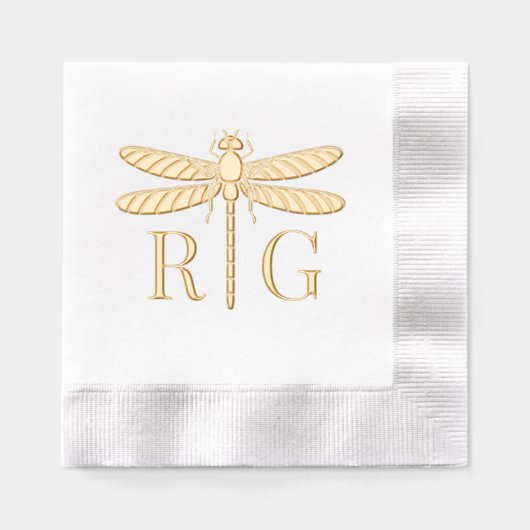 Dragonfly Silhouet 2 Initiaal Bruiloft Monogram #2 Folie Servetten (Voorkant)