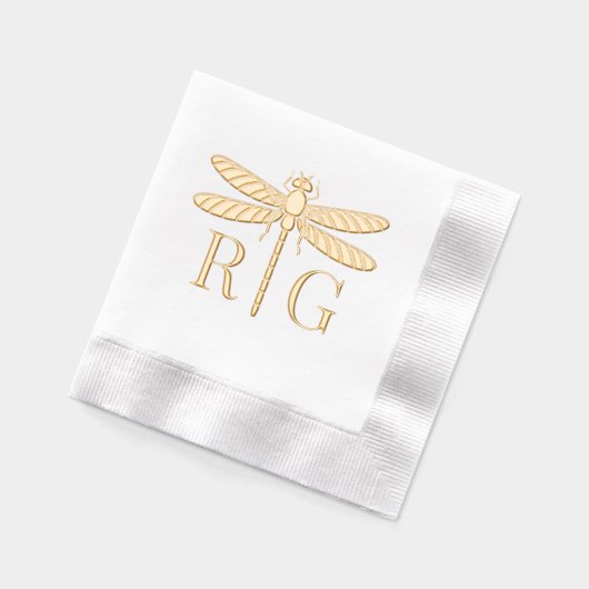 Dragonfly Silhouet 2 Initiaal Bruiloft Monogram #2 Folie Servetten (Links)