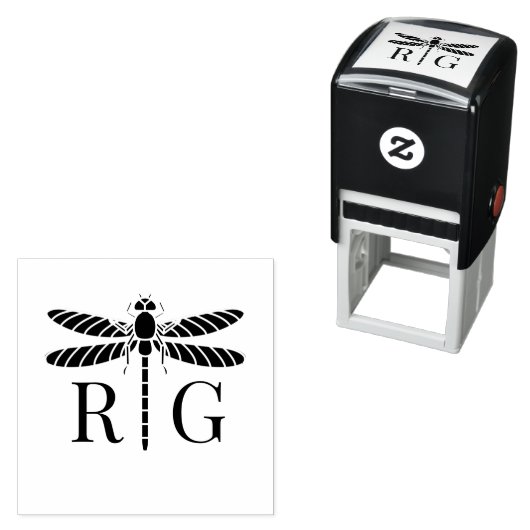Dragonfly Silhouet 2 Initiaal Bruiloft Monogram #2 Zelfinktende Stempel (In situ)