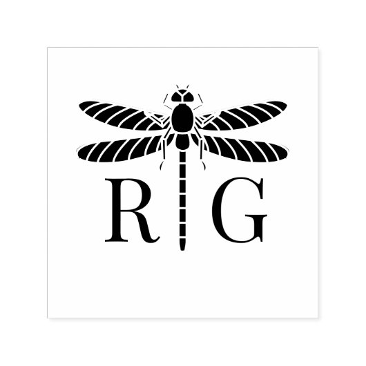 Dragonfly Silhouet 2 Initiaal Bruiloft Monogram #2 Zelfinktende Stempel (Design)