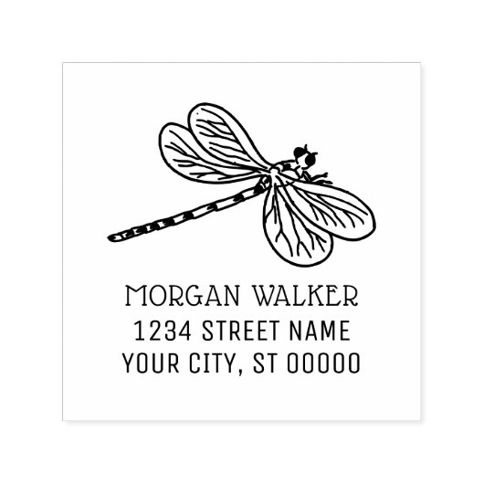Dragonfly silhouet #3 Insectennaam Adres Zelfinktende Stempel (Design)