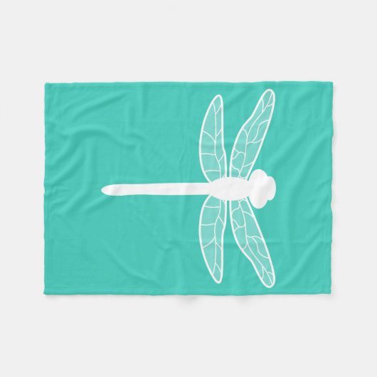 Dragonfly Silhouette op Turquoise Fleece Deken (Voorkant (Horizontaal))