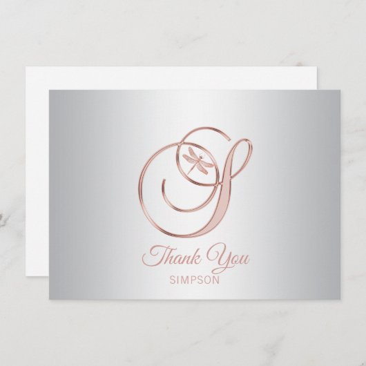 Dragonfly Silver Grey Roos Gold Dank u | S Bedankkaart (Voorkant / Achterkant)