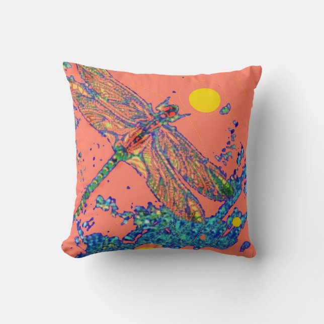 Dragonfly Splash Salmon Pillow door Sharles Kussen (Voorkant)
