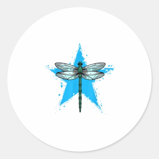 Dragonfly Star Design Insect Love Lover Dragonflie Ronde Sticker (Voorkant)