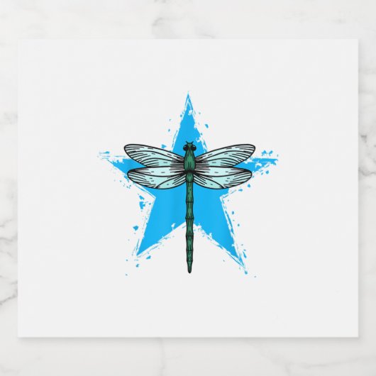 Dragonfly Star Design Insect Love Lover Dragonflie Sparkling Wijnetiket (Enkel label)