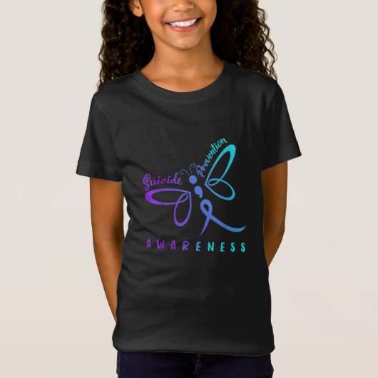 Dragonfly Suicide Prevention Aware Blauwgroen Ribb T-shirt (Voorkant)