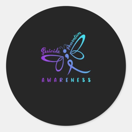 Dragonfly Suicide Prevention Aware Teal Ribbon Ronde Sticker (Voorkant)