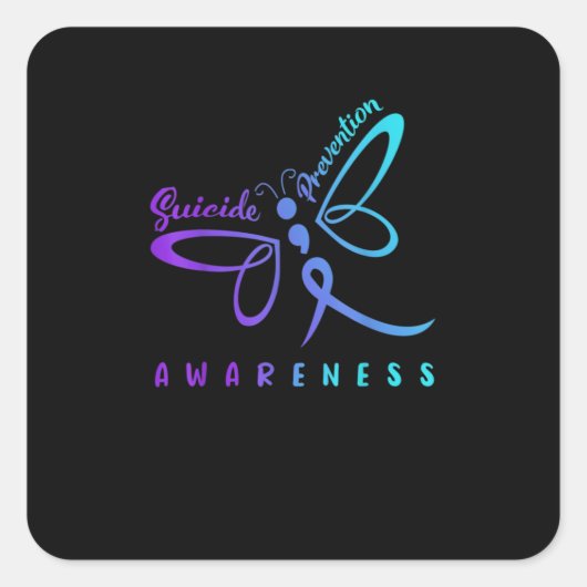 Dragonfly Suicide Prevention Aware Teal Ribbon Vierkante Sticker (Voorkant)