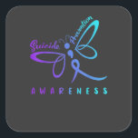Dragonfly Suicide Prevention Awareness T-Shirt Vierkante Sticker<br><div class="desc">Dragonfly: preventie van zelfmoord roze en Blauwgroen lint</div>